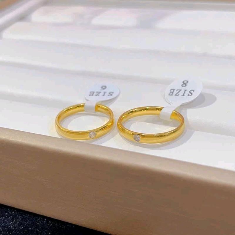 Nhẫn cưới nạm đá chìm dành cho cặp đôi/nam/nữ chất liệu titan ko đen gỉ phai màu Women Nữ 4