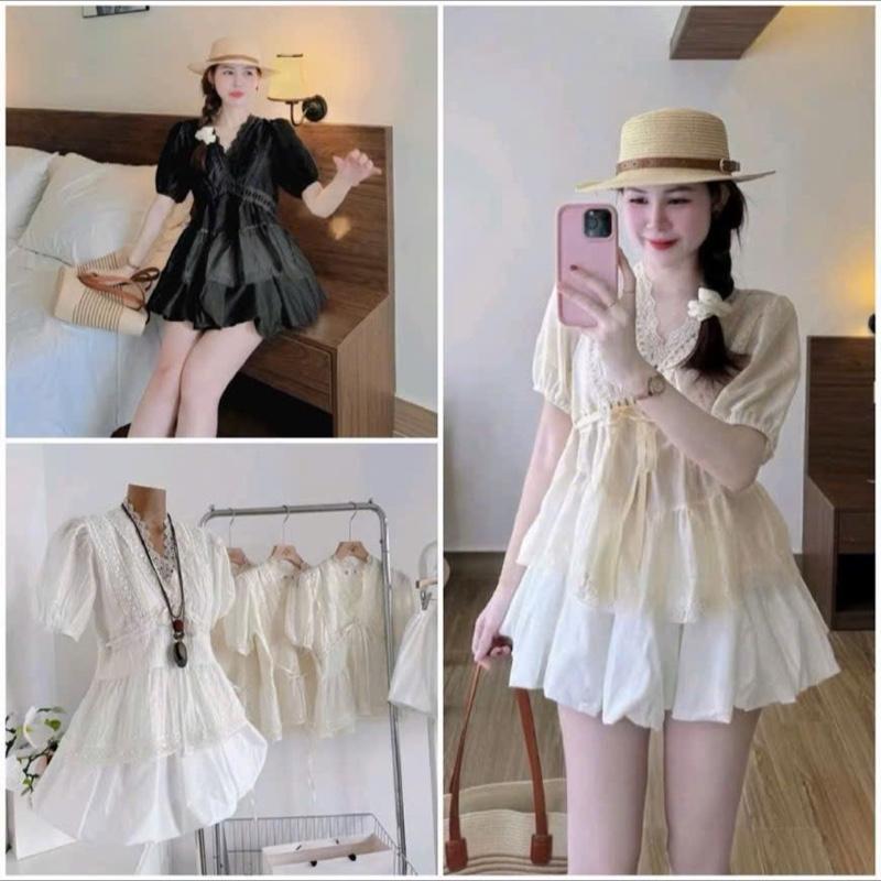 Vi Live BỘ ĐŨI REN + QUẦN VÁY BÍ TAY PHỒNG bigsize 48-90kg