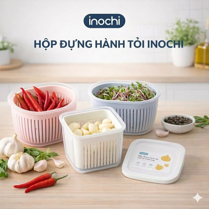 Hộp đựng hành tỏi Inochi | Thiết kế vỉ ráo nước hạn chế ẩm mốc, kèm nắp đậy chống côn trùng