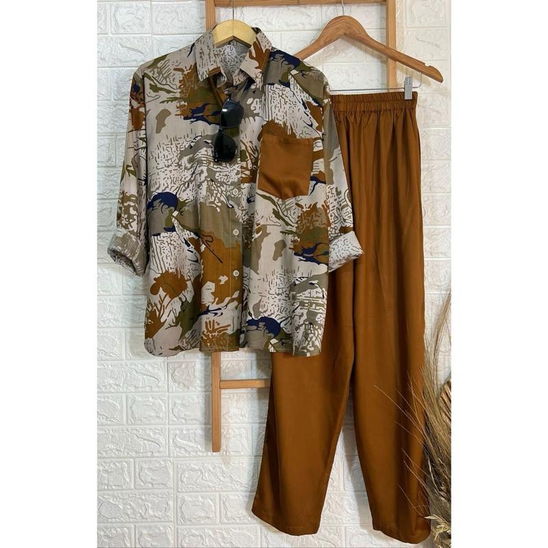 Oneset Kekinian Super Jumbo LD 130 // Set Jumbo Rayon Premium Baju Celana   Kancing Karet Nyaman Panjang 0