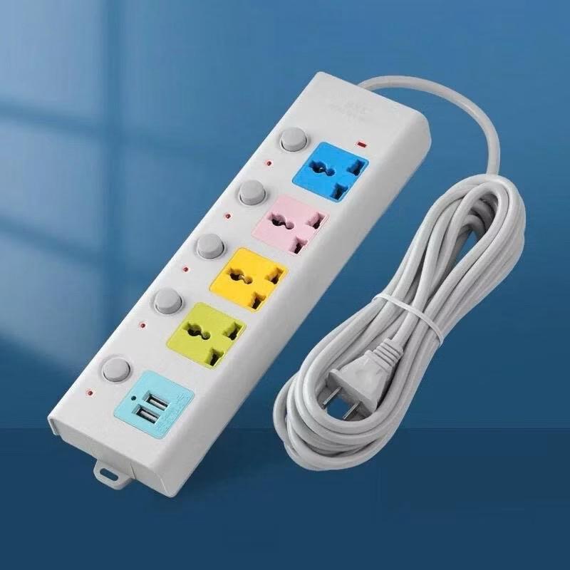 2. (BH 6 Tháng) Ổ điện đa năng chống giật – dây 2m, 5m, 2 cổng USB, công suất 2500W công tắc riêng biệt