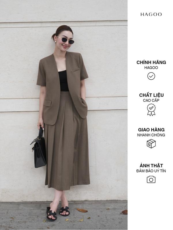 Blazer & Áo Gile & Quần bấu ly nửa & Chân váy xếp ly cạp liền màu nâu thanh lịch HAGOO [B617- A615 - CV619- Q585]