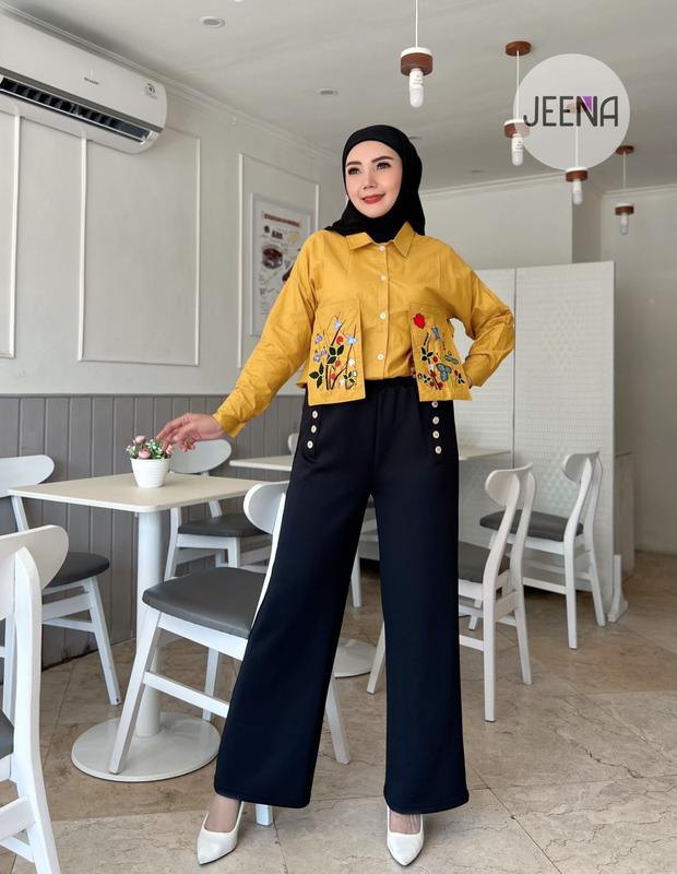 Jeena - Alya Shirt Baju Nyaman Mustard | Pink & Mint Tersedia Atasan Basic Casual Oversize Linen Muslim Panjang Simple 3