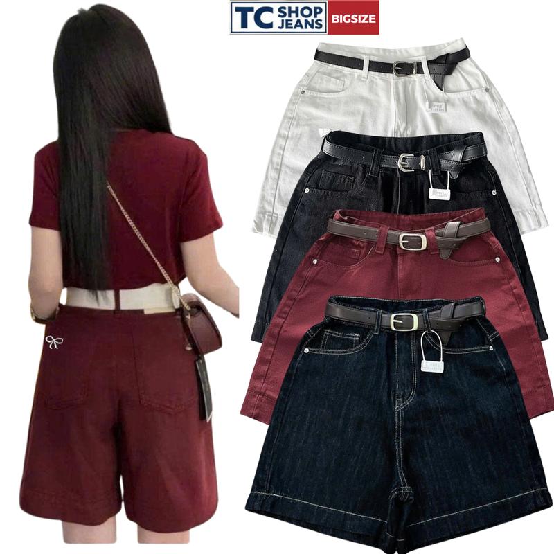Quần bò đùi jeans nữ TC SHOP JEANS bigsize 55-90kg thêu nơ trơn 3 màu đi chơi dạo phố đi biển MS 49