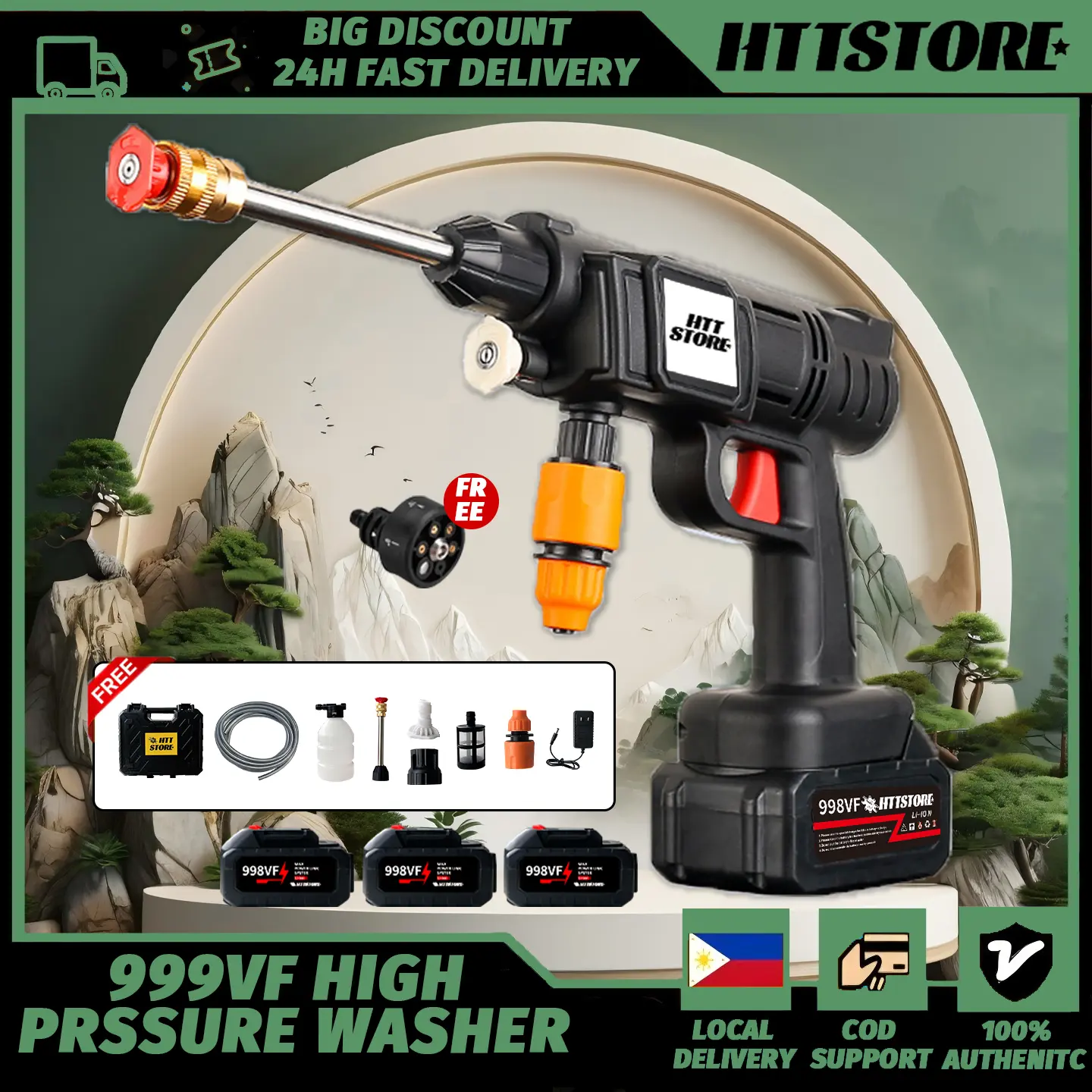 [COD] HTT Wireless Car Wash High Pressure Water Gun Machine Power Sprayer Pressure  Rechargeable high  pressure