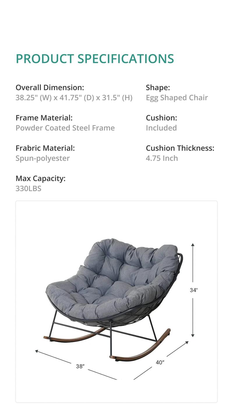 Product Introduction of GRANDPATIO Indoor & Outdoor Royal Rocking Chairs With Cushions for Porch, Garden, Patio 3