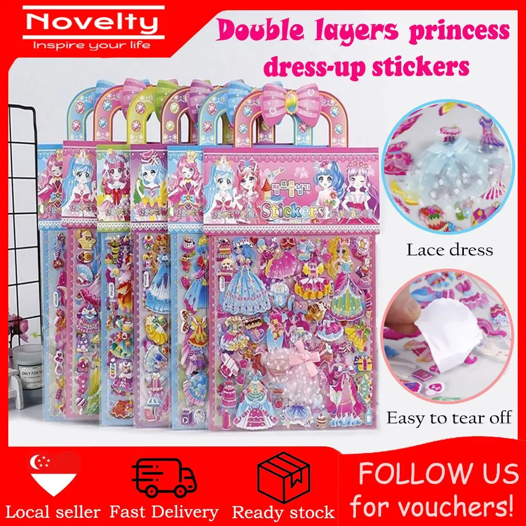 Double layer princess dress-up stickers Girl Puffy Sticker 3D Puffy Bubble Stickers Changing Clothes