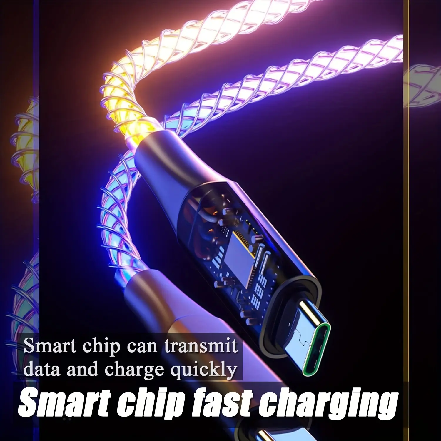 66W USB C -C Fast Charging Cable - Colorful LED RGB Light Gradient Charger Cable For Samsung Galaxy S21 S20 S10 S9 S8 Plus A60 A50 Note10+