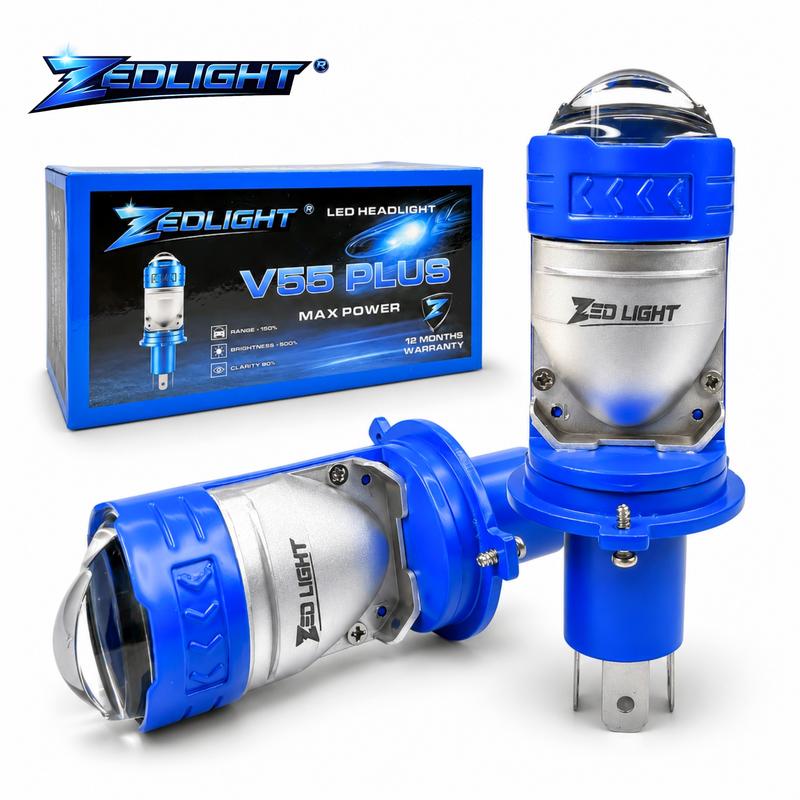 [Chính Hãng] Đèn Pha Bi Cầu V55 PLUS ZED LIGHT - Bản Cao Cấp Có Trợ Pha Laser Chiếu Xa Tới 200m, Chân H4 - Phụ Tùng Đèn LED Lắp ÔTô, Xe Máy