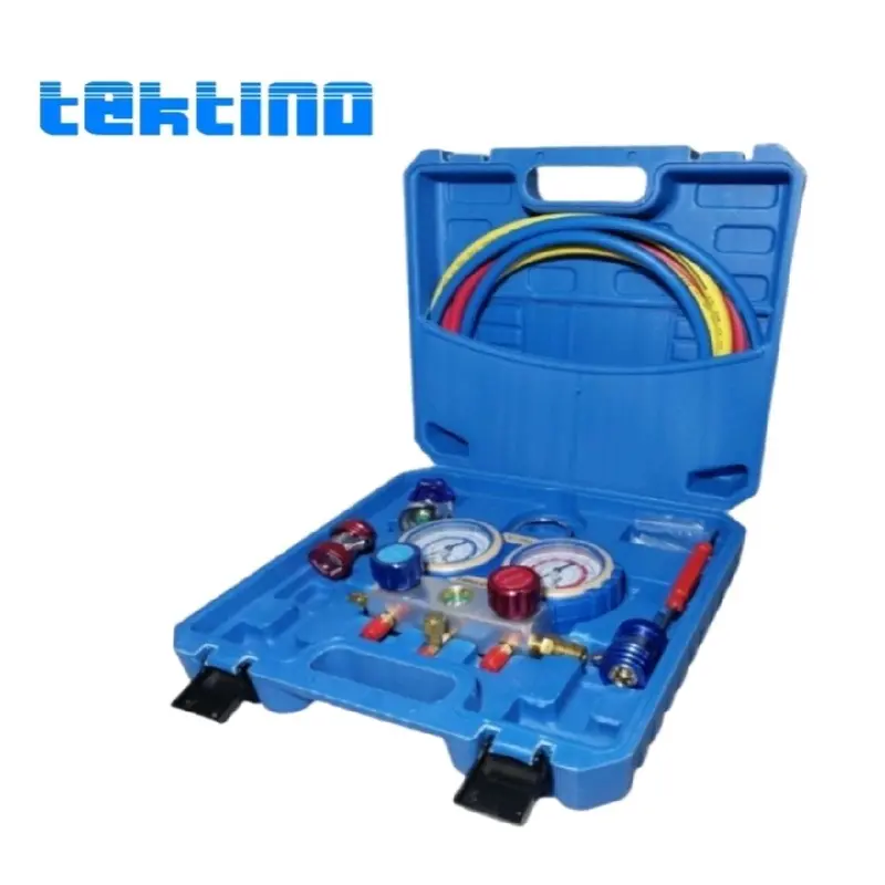 METERAN MANIFOLD GAUGE ALAT CEK FREON AC MOBIL R134A AC RUMAH KOMPLIT MERK TEKTINO ORIGINAL 1