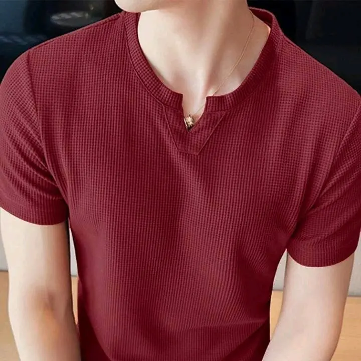 kaos V Neck waffle pria Terlaris / Kaos V Neck waffle pria Lengan pendek / baju Kaos V Neck waffle pria Terbaru / Kaos Waffle pria premium / Kaos knit waffle 8