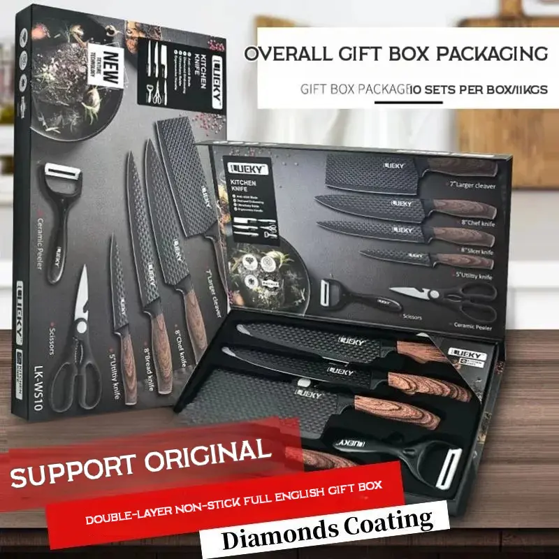 Kitchen Knife Set with Scissors and Peeler - Stainless Steel Knives and Anti Slip Handle Blade Block