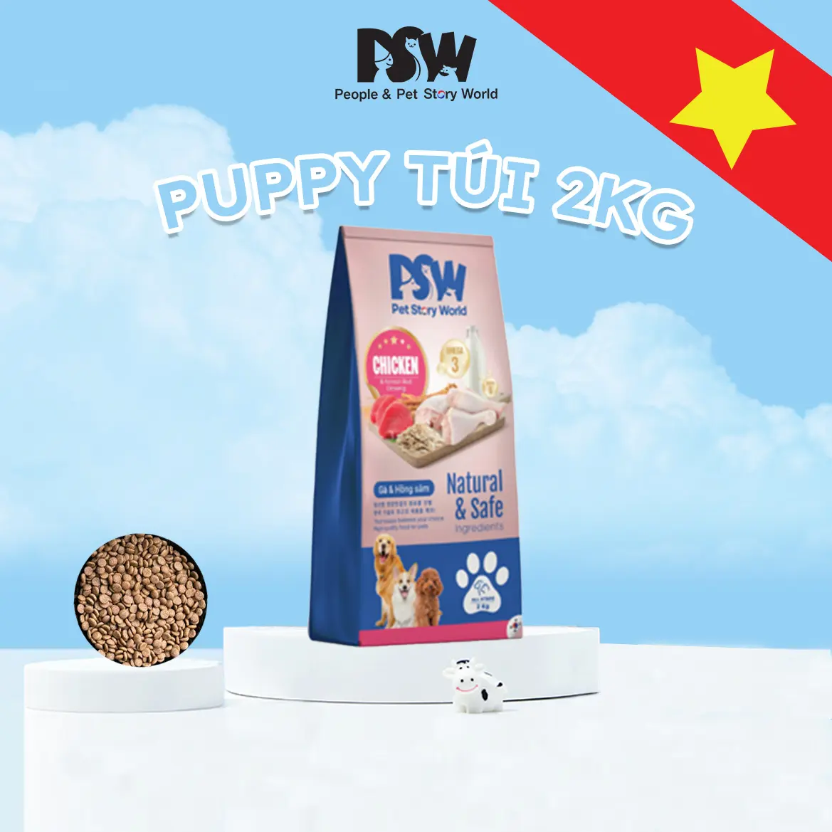 [PSW Puppy] Hạt Thức Ăn Cho Chó Con Vị Gà & Hồng Sâm Cao Cấp Hỗ Trợ Chắc Xương, Dưỡng Lông, 2kg