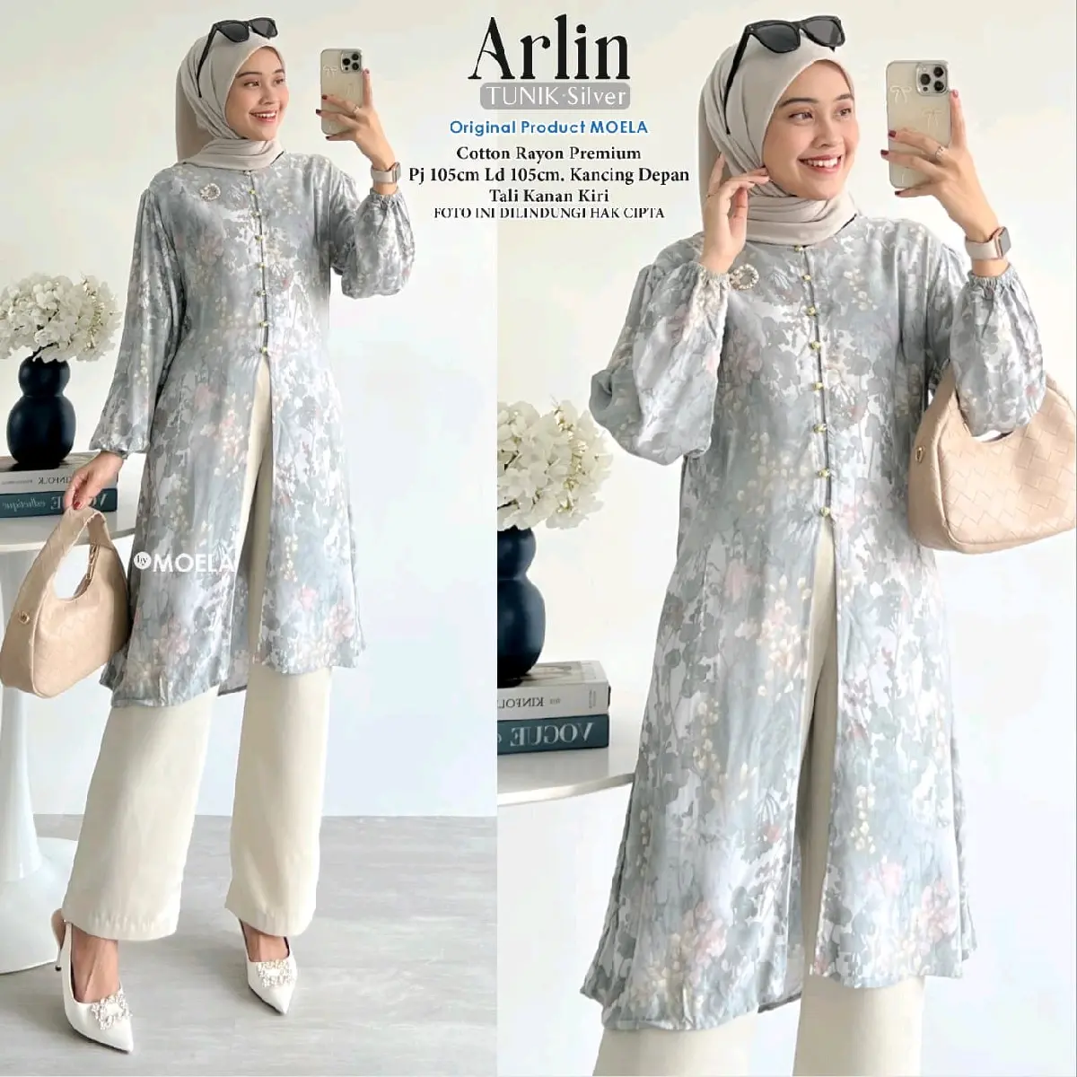 Gwyneth Outfit Tunik Series by Moela ORIGINAL REALPICT | Tunik Kekinian Belah depan | Tunik Melayu Look | Baju Wanita Malaysian Look Atasan Muslim