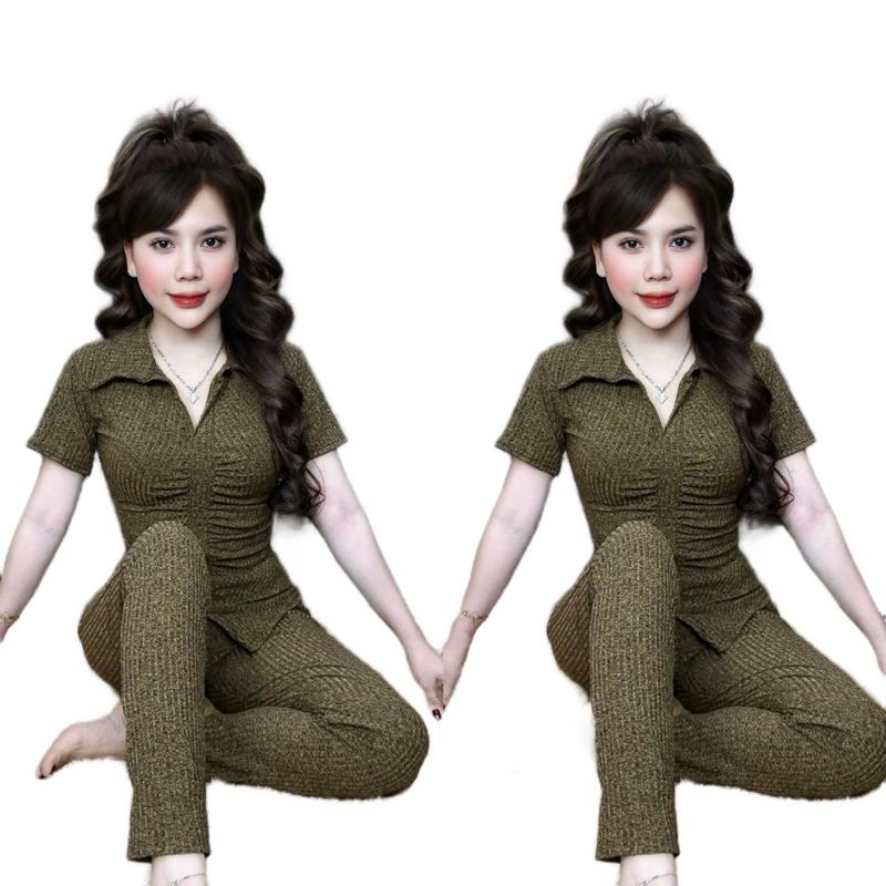 Set bộ CỔ BẼ NHÚNG EO VẠC NGANG QUẦN BAGGY chất vải gân đũa tiêu size từ 35-90kg đồ bộ nữ top wommen