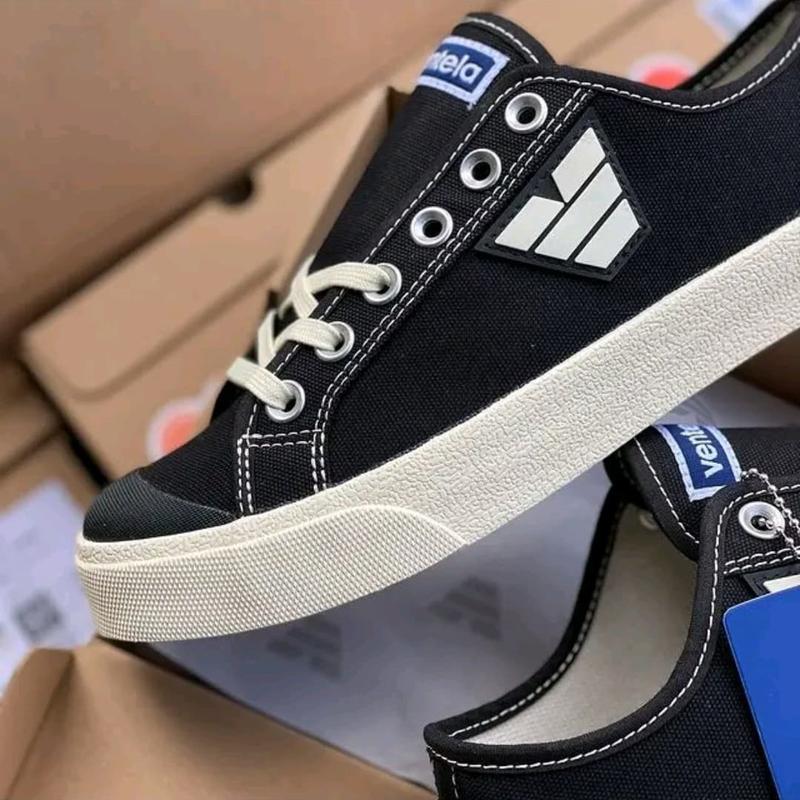 Sepatu Ventela Victory Low Black Natural Pria Wanita - Sepatu Sekolah Hitam Putih Kekinian Termurah Canvas Casual Shoes Sneakers 2