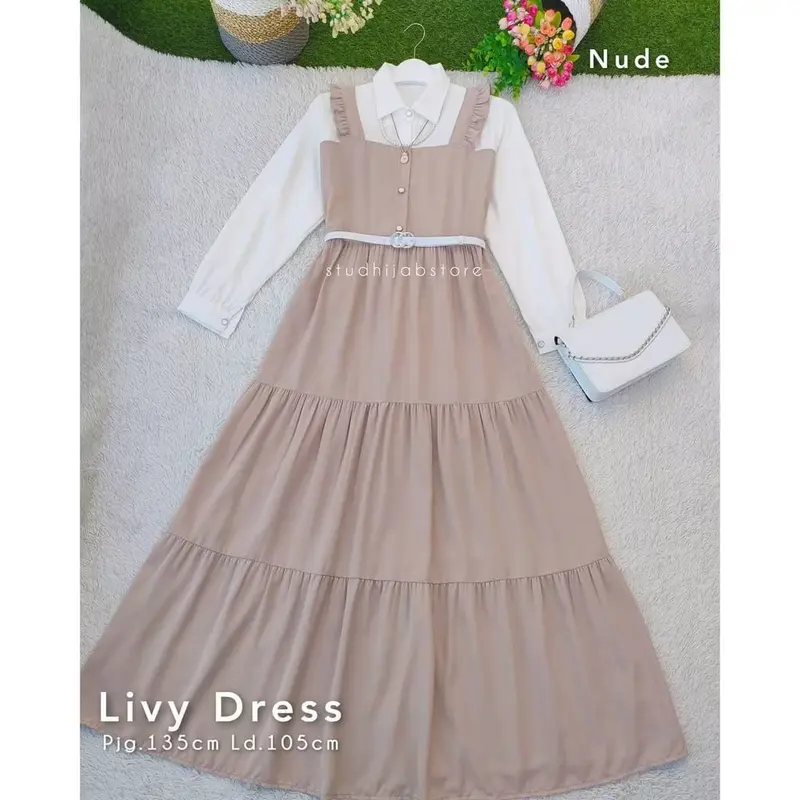 Baju Gamis Wanita Terbaru Livy Dress Gamis Remaja Kekinian Korean Style Busui FREE BELT FRZ Dewasa Muslim gamis  resleting elegan ⁠chocomilk gam is polos Crepe Kondangan Lebaran Pesta 3