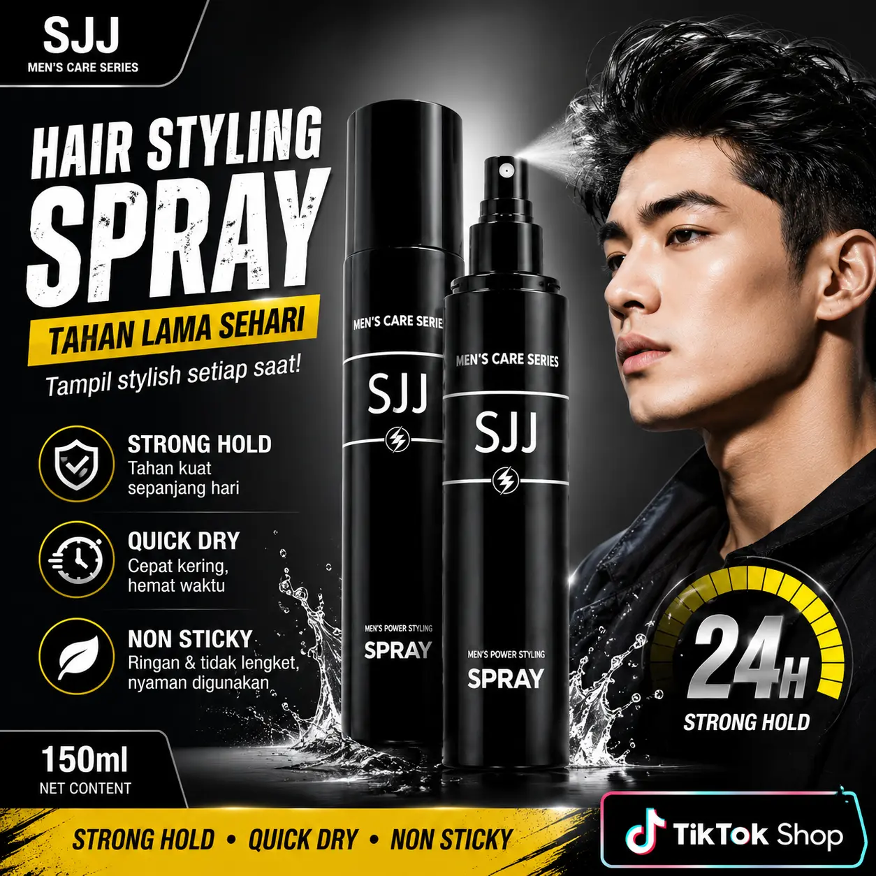 Hair spray rambut tahan lama Tahan hingga 24 jam Tata rambut yang terlihat alami Tidak lengket Hair spray berkualitas salon Untuk penggunaan sehari-hari 150 ml Mousse Pomade Pomade Men's Hair Styling Spray Rambut Tahan Lama Pomade Pomade