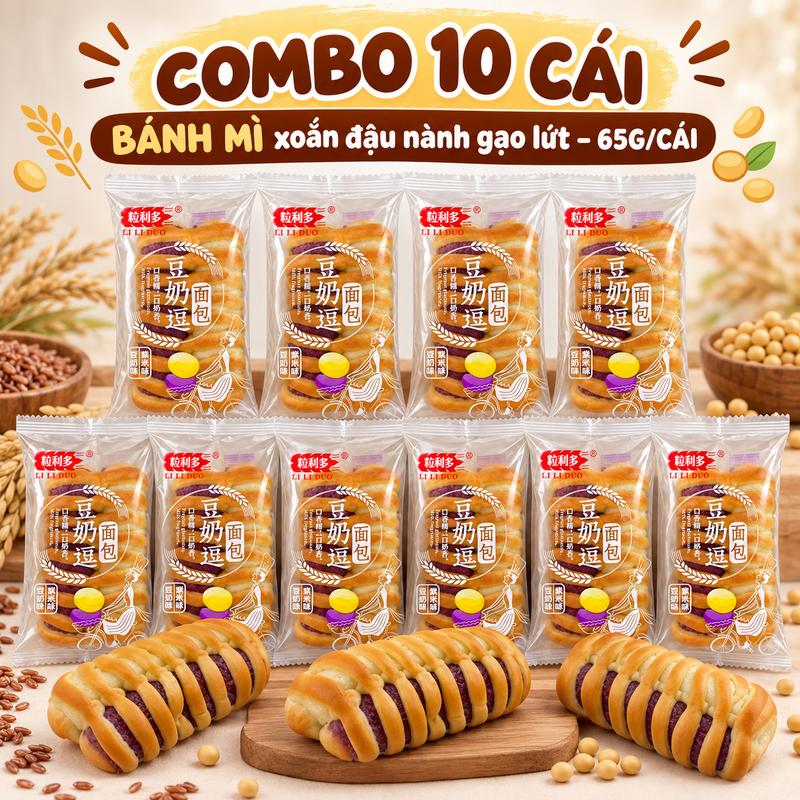 Combo 10 Cái Bánh Mì Xoắn Đậu Nành Gạo Lứt 65g/Cái – Bánh Mềm Xốp, Thơm Ngon,Ăn Vặt Tiện Lợi