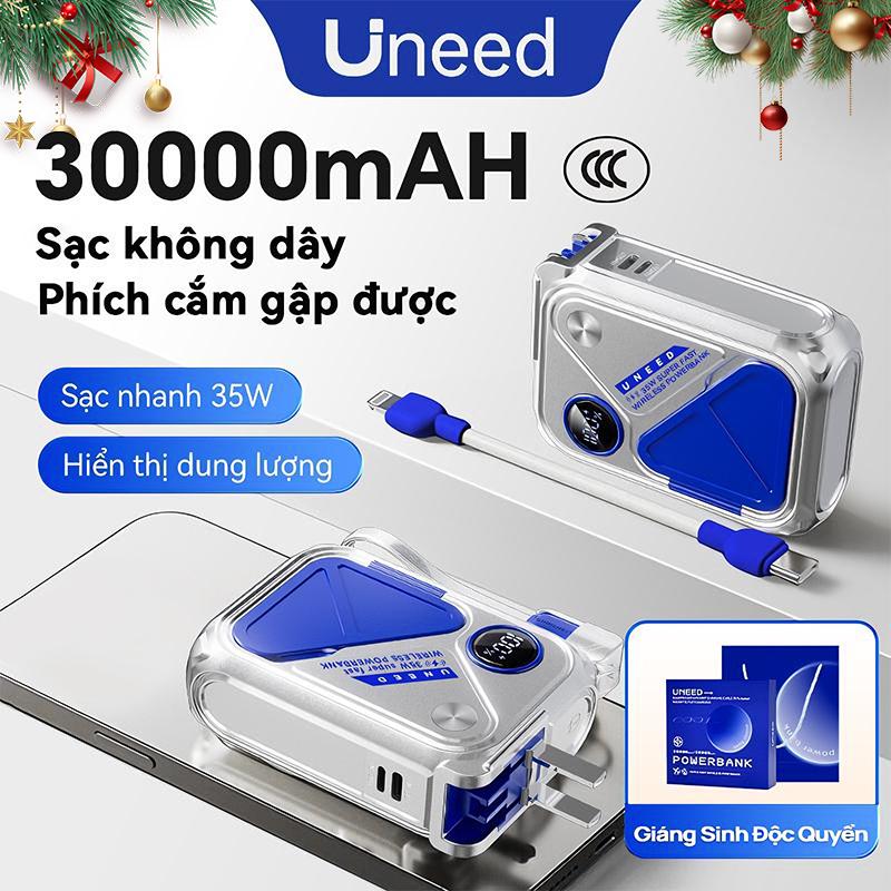  Uneed Sạc dự phòng từ tính China CCC 30000mAh 20000mAh Sạc không dây pin mini sạc nhanh PD35W  có thể tháo rời dây Có kèm theo đầu cắm AC Bảo hành 2 năm Hộp quà màu xanh quà sinh nhật quà Giáng Sinh 