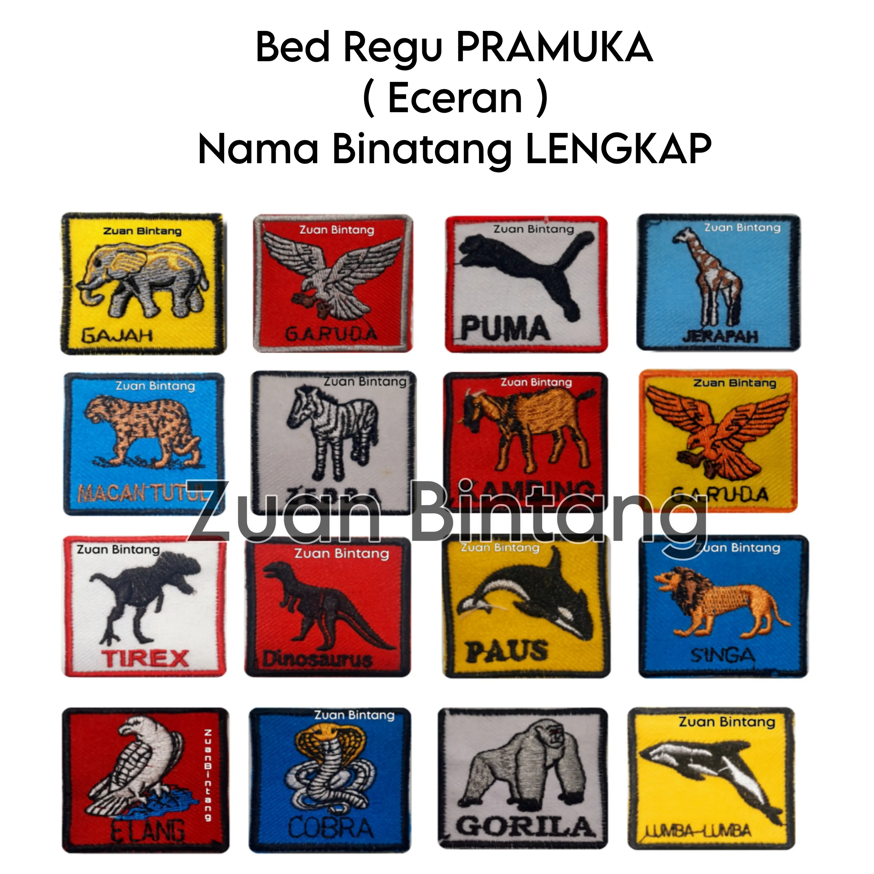 TANDA REGU PRAMUKA PUTRA BORDIR/BET REGU PRAMUKA NAMA HEWAN LENGKAP