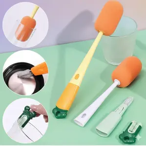 Sikat Wortel 3-in-1 Pembersih Botol Mug & Gelas Multifungsi Gagang Panjang 28cm untuk Kebersihan Optimal