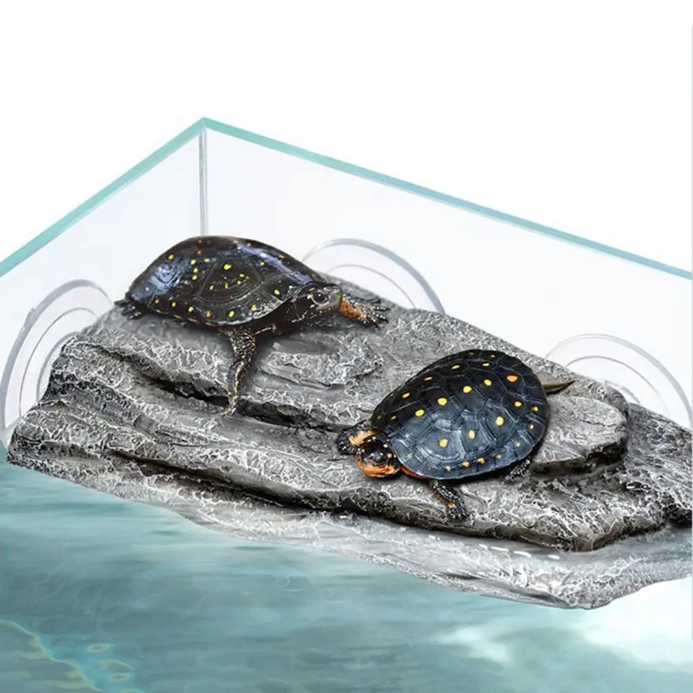 Creative Simulation Rock Turtle Drying Platform Suction Cup Resin Turtle Basking Platform Tree Bark Turtle Sunbathing Platform for Turtle Frog Crab