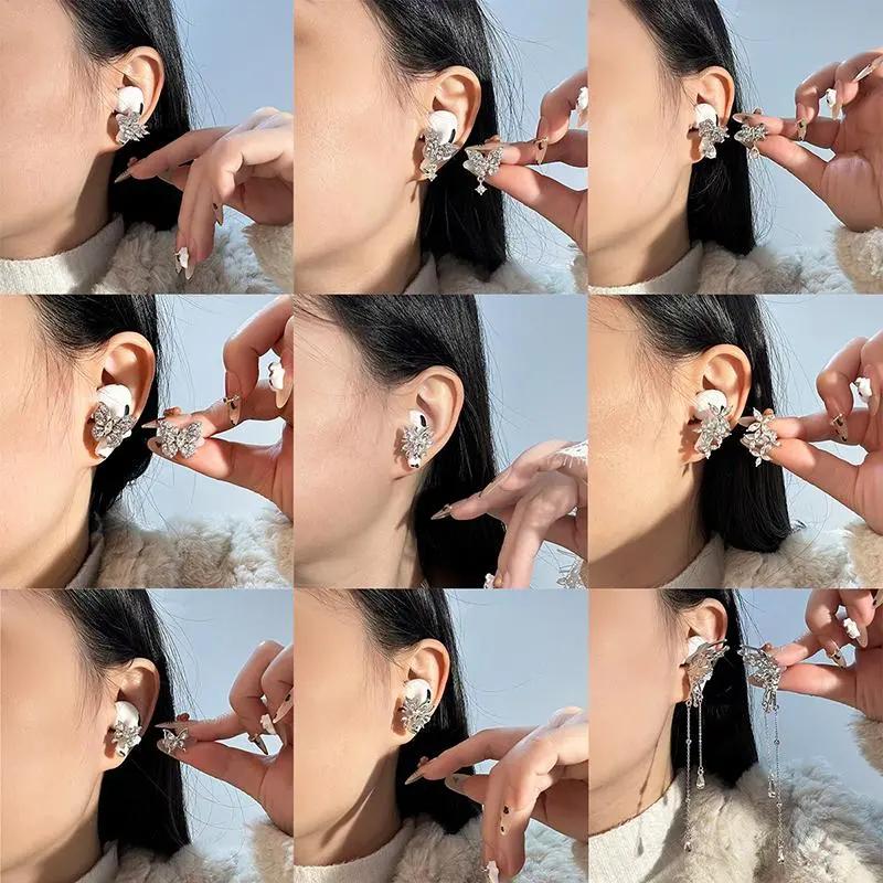 1 cặp bướm Tai nghe trang trí Clip DIY Zircon Rhinestone khóa phong cách tai…