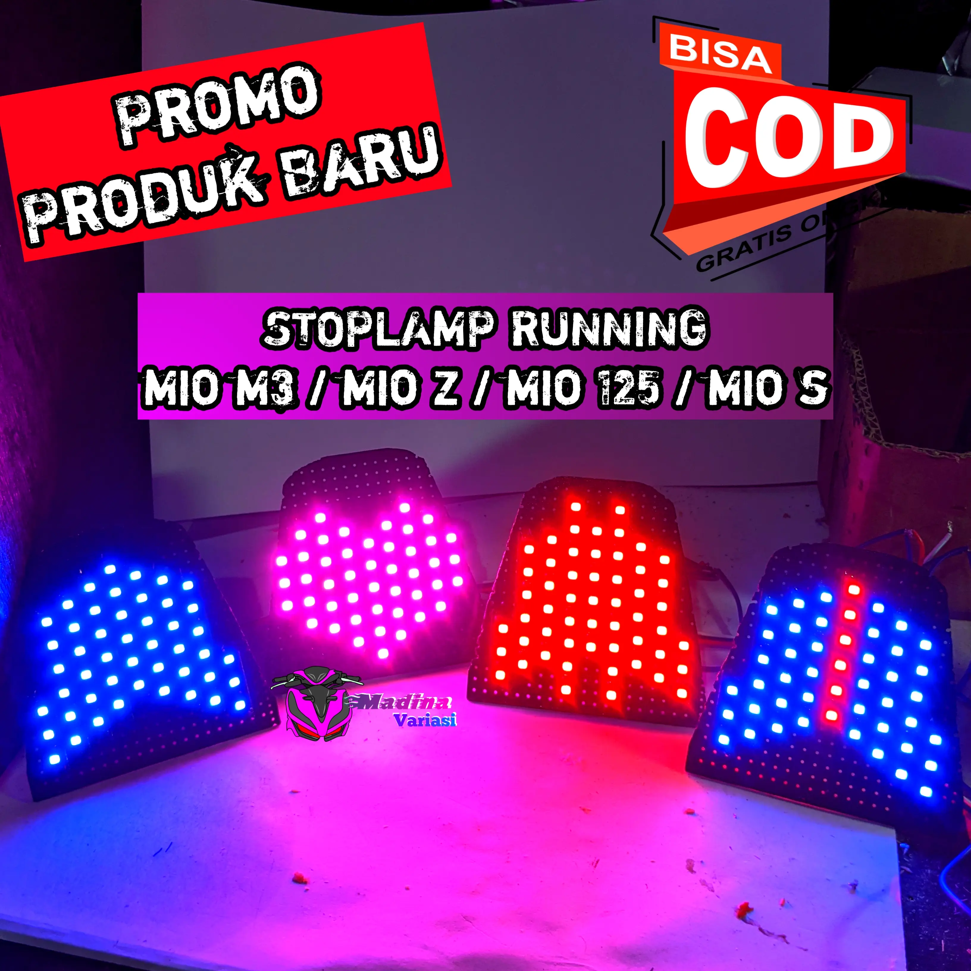 STOPLAMP RUNNING Mio m3 / mio Z / mio 125 / mio s, 8 mode otomatis dan ketika di rem nyala diam semua.       (M3)