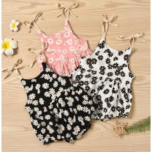 Baby Girl Romper, Daisy Print Sleeveless Sling Bodysuit One-piece Suit