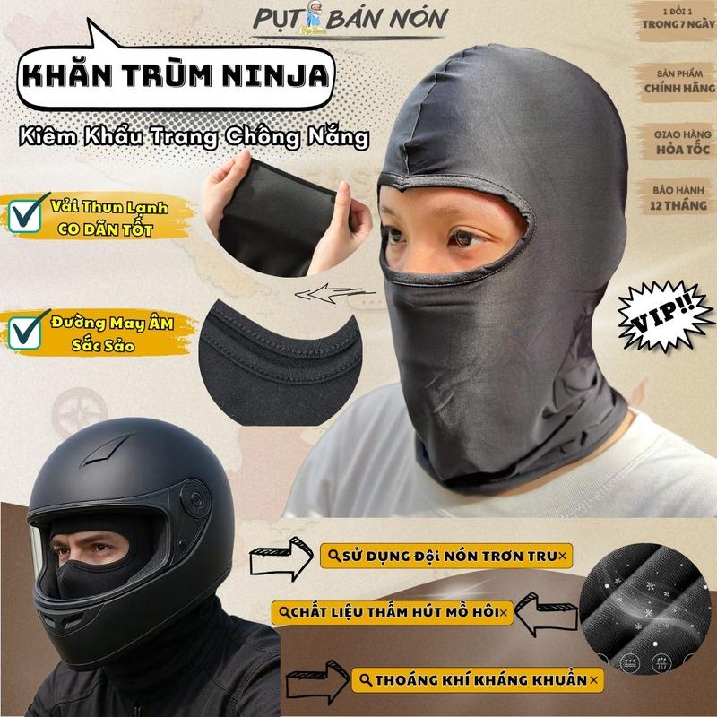 Khăn Trùm Đầu Ninja Kiêm Khẩu Trang Cao Cấp, Chống Nắng, Chống Bụi Chống Tia Uv Đi Phượt Tiện Dụng Khi Đội Nón Cao Cấp Thun Lạnh Co Dãn Thoáng Mát. Che Mặt