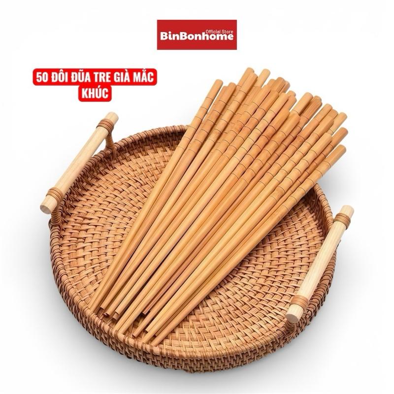 COMBO 50 ĐÔI Đũa Tre Khắc Đầu, Tre Gốc tự nhiên, không hóa chất, an toàn sử dụng cho gia đình, quán ăn, nhà hàng, chiều dài 24cm