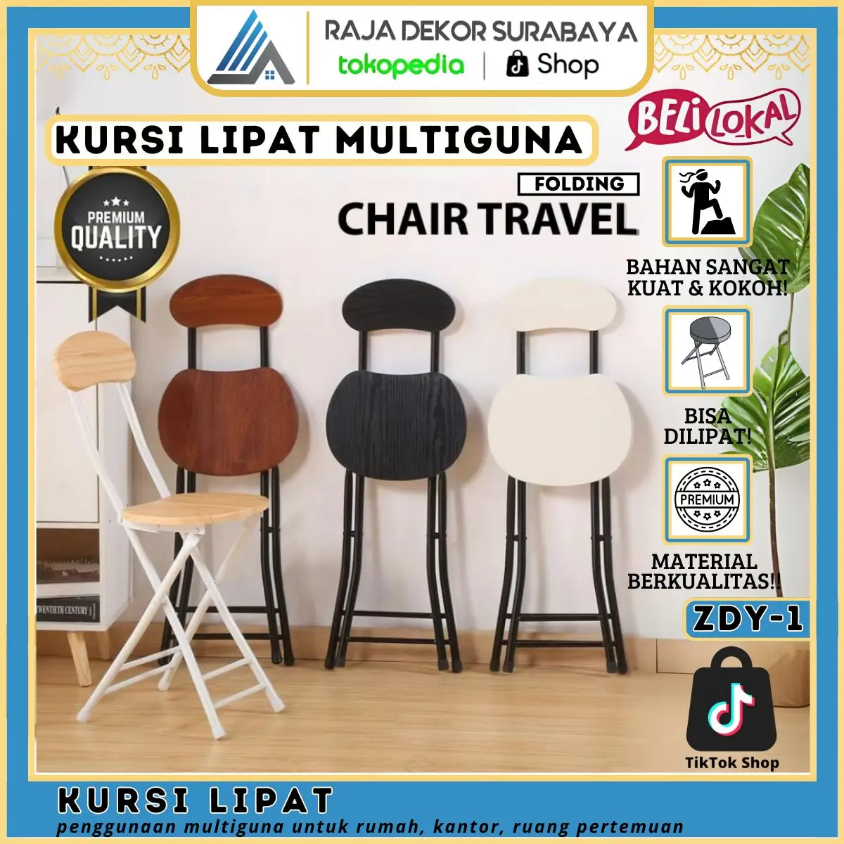 RajaDekor - Kursi Lipat Kursi Traveling Bangku Lipat Folding Chair Travel Simple Kursi Kursi Lipat Portable Bangku Lipat Minimalis ZDY-1 Bisa Cod