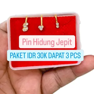 Paket 3 Pcs (BDE) Pin Hidung Jepit - Anting Hidung Jepit Tanpa Tindik - Nose Ring - Nose Stud