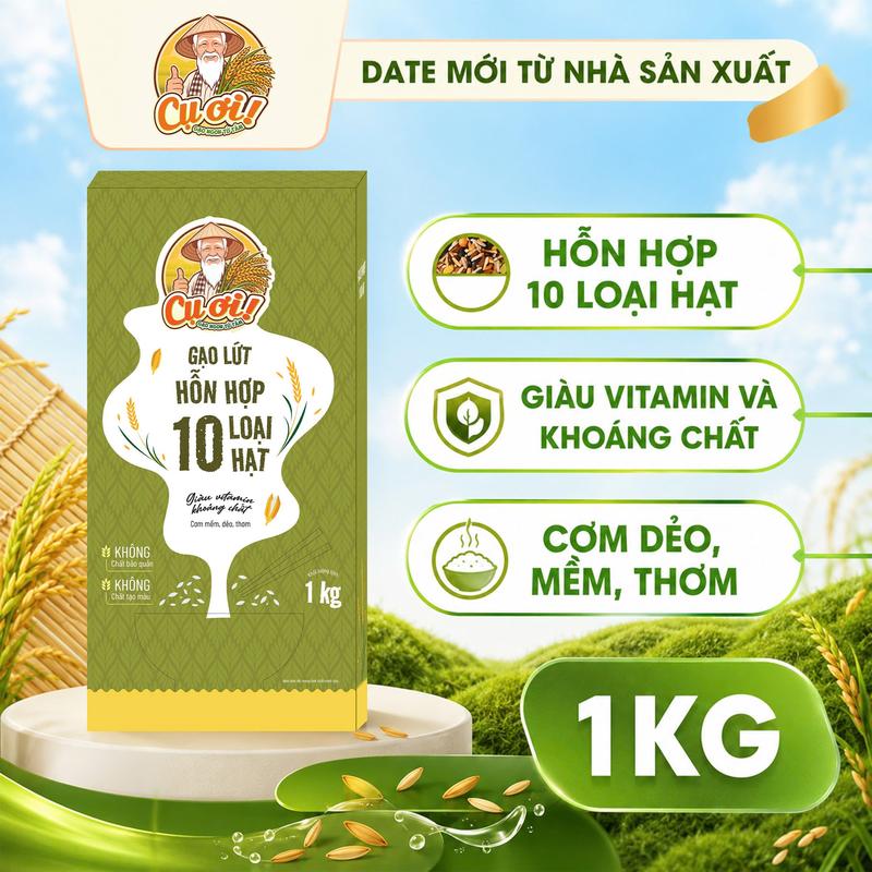 Gạo Lứt Hỗn Hợp 10 Loại Hạt - Thương Hiệu Cụ Ơi - Hộp 1kg