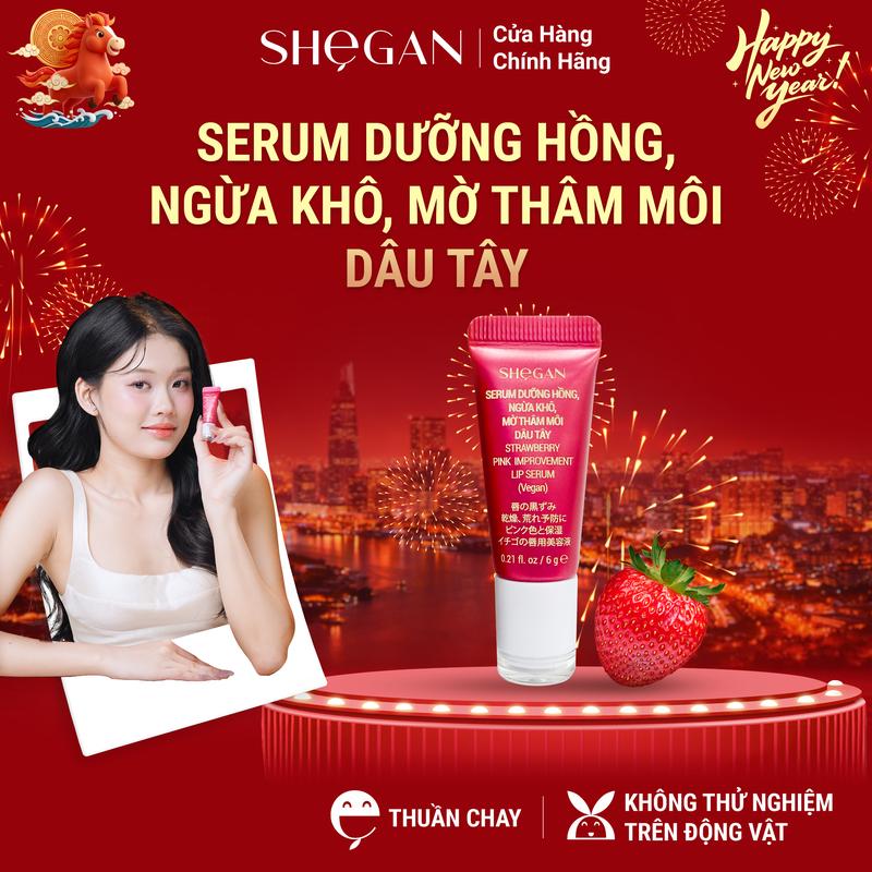SẢN PHẨM MỚI Serum Dưỡng Hồng Ngừa Khô Mờ Thâm Môi Dâu Tây SHeGAN 6g - Mềm Môi Hồng Môi Tự Nhiên Căng Mọng Không Chứa Chì