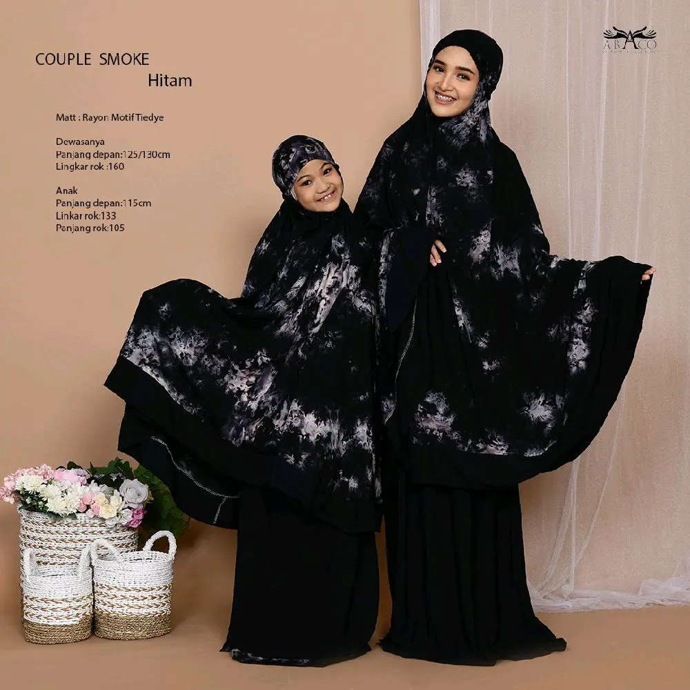 Mukena Couple Ibu dan Anak Motif Smoke Tie Dye Bahan Rayon Adem dan Nyaman untuk Shalat Setiap Hari