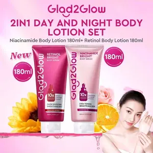 [10K EXTRA DISCOUNT] Glad2Glow 2in1 Day And Night Body Lotion Set- Niacinamide+Retinol Paket Siang Malam Mencerahkan Kulit Menghaluskan Kulit Melembabkan Kulit Perawatan Tubuh Serum Tubuh Glowing Paket Serum Body Serum Vitamin B5 Vitamin E Kulit Cerah
