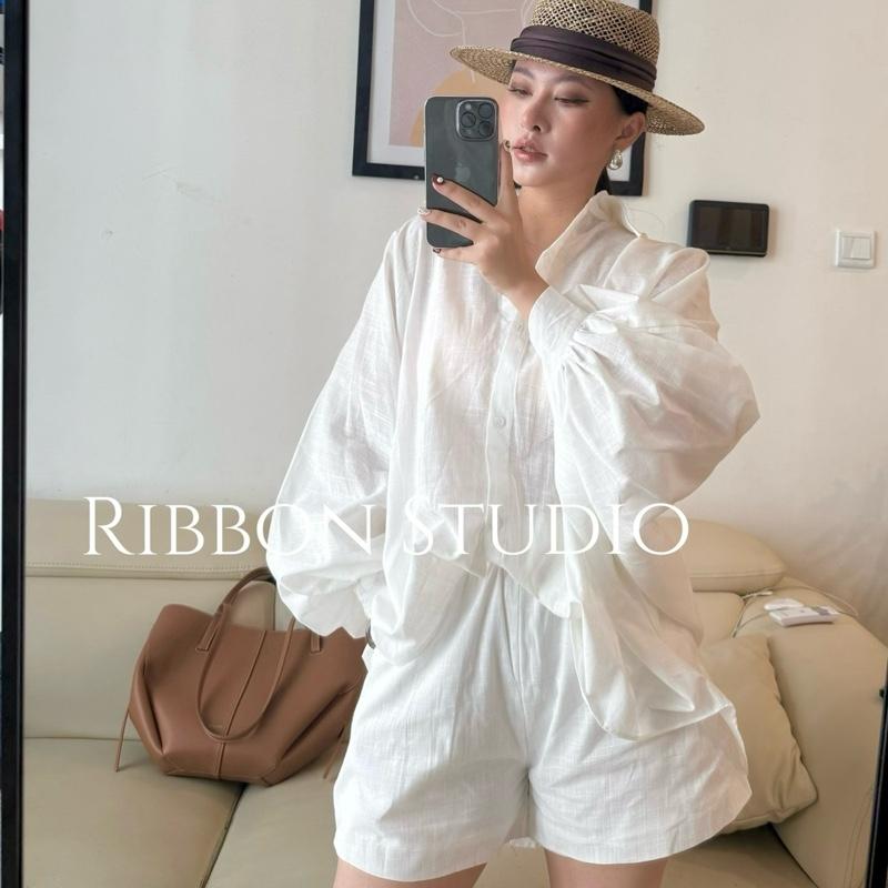 Set linen xước áo tay rơi và quần sooc S999