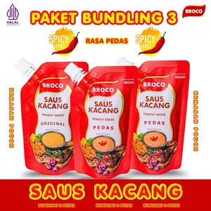 Broco Food - Paket Bundling 3 Pcs Saus Kacang Rasa Pedas Serbaguna Pouch 180ml - Saus Kacang Instan Bahan Makanan