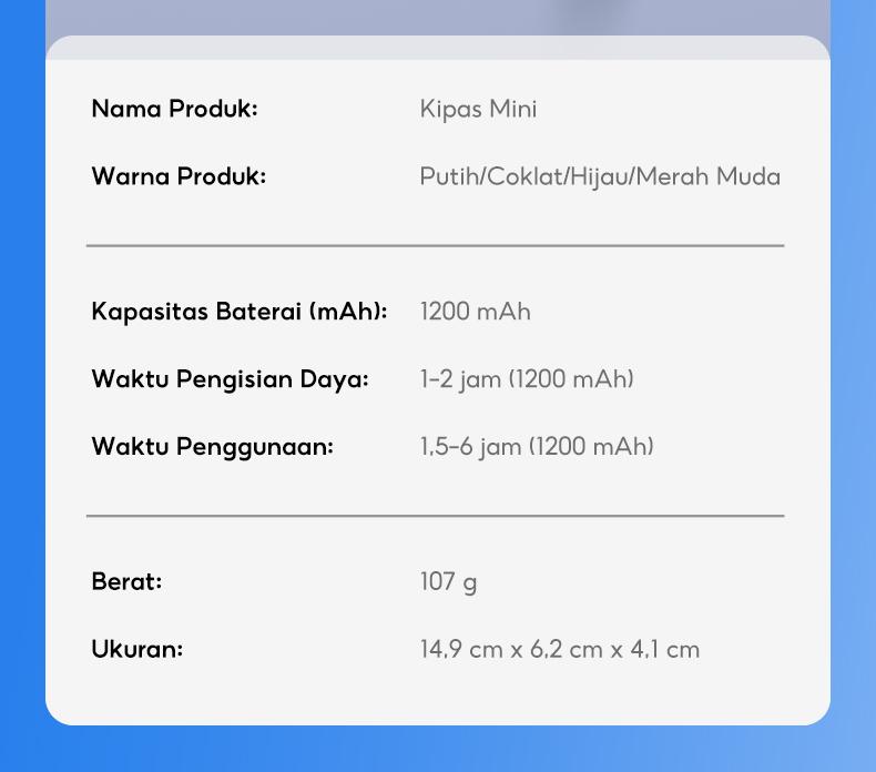 JISJIA Kipas Angin Mini A2 5-Speed 1200mAh LED Display Baterai Lithium USB Type-C Portabel Ringan untuk Tangan dan Desktop