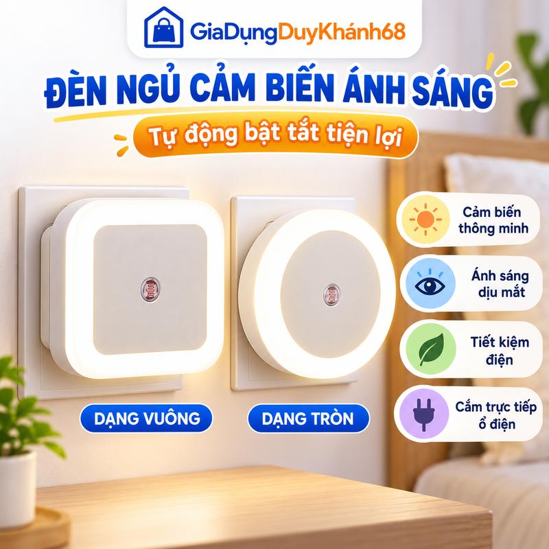 Đèn Ngủ Cảm Biến Ánh Sáng Tự Động Bật Tắt, Đèn LED Ban Đêm Tiện Dụng Cho Phòng Ngủ Hành Lang Cầu Thang | GiaDụngDuyKhánh68