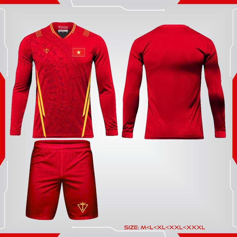 Quần áo bóng đá TAY DÀI VIỆT NAM MÀU ĐỎ. đồ thể thao nam, áo bóng đá tay dài, vải thun co giản, thoáng mát. Top mẫu mới Eros Sport Eros Sport