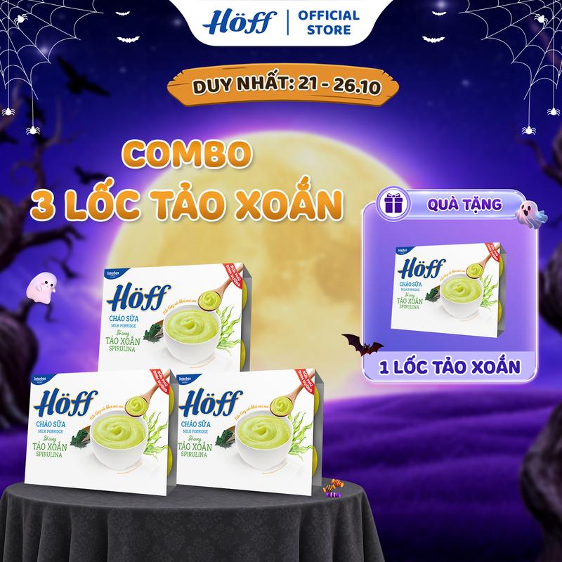 Combo 3 lốc cháo sữa Hoff Tảo xoắn Spirulina cung cấp cho bé bữa ăn dặm đầy đủ dưỡng chất (3 lốc – 18 hộp/55g)