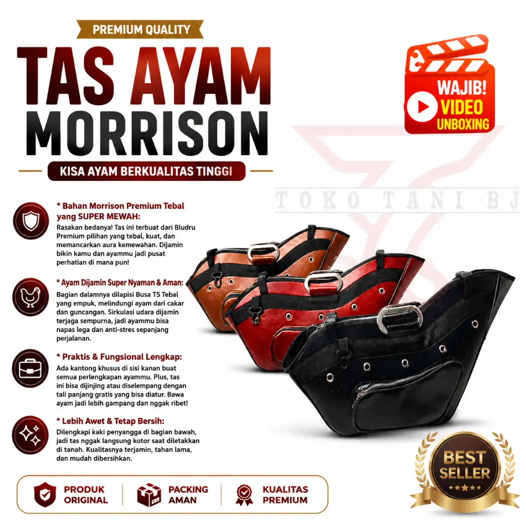 Tas Ayam Jago Premium Sultan Series: Tampil Berkelas Dengan Bahan Morrison Tebal Dan Super Mewah! Warna Hitam -  Maroon - Coklat