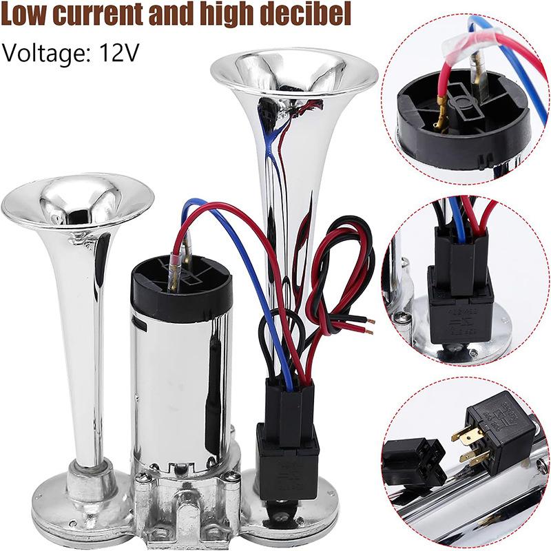Còi hơi, Foreverup, 12V, 150dB, Còi hơi ô tô với máy nén, Kèn kép bằng kẽm Chrome, Thích hợp cho tất cả các loại xe tải