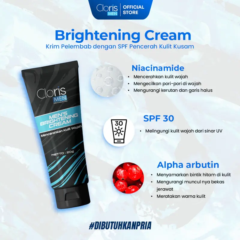Clorismen Paket Hemat Cloris Men Soap 80g & Brightening Cream - Skincare Perawatan Wajah Pria Pembersih Muka Krim Pelembab Memutihkan Cerahkan Mengecilkan Pori-pori 5