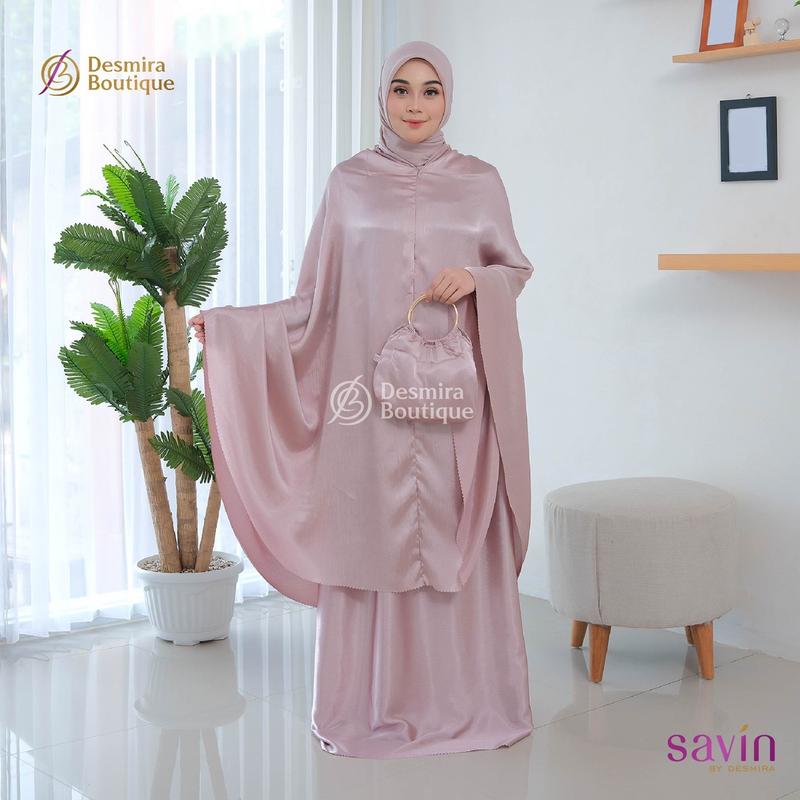 SAVIN BY DESMIRA -[ FREE SAJADAH ] MUKENA ELZYA CRADENZA SILK PREMIUM 2in1 Polos Cantik Dewasa Traveling 1