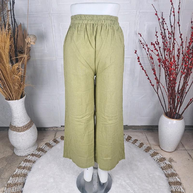 Celana Kulot Cewek Bahan Linen Saku Samping Model Tempel Variasi Kancing Panjang 6