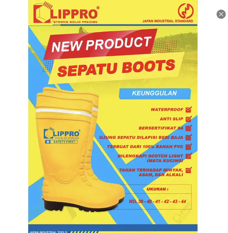 Sepatu Boot LIPPRO Safety Boot Multifungsi Rubber Steel Toe Anti Slip S4 Kuning 100% PVC Size 40-43 - Shoes 4